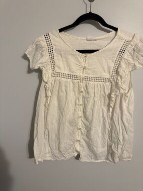 Gap Off-White Flutter Sleeve Eyelet Lace Blouse - Large - Boho Gauze Top
